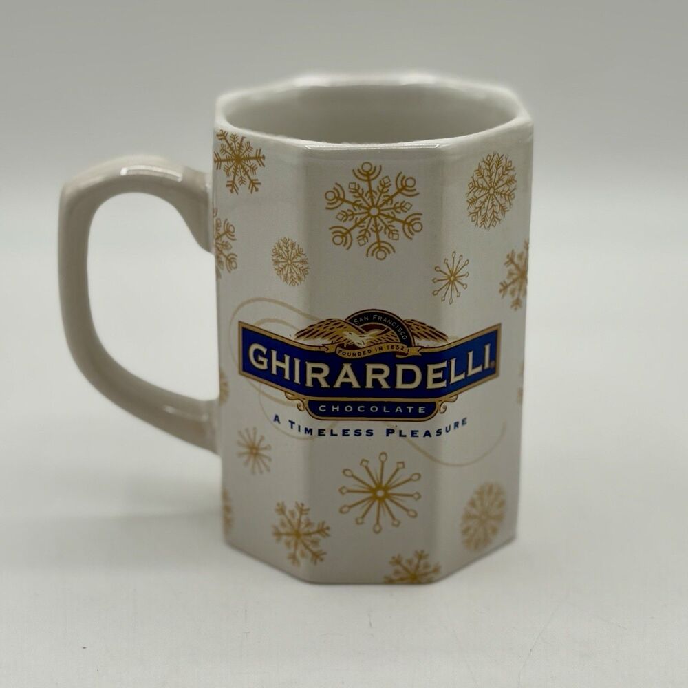 Classic Ghirardelli Coffee Mug / Cup Hot Chocolate Octagon-Shaped 10 oz 4" Tall